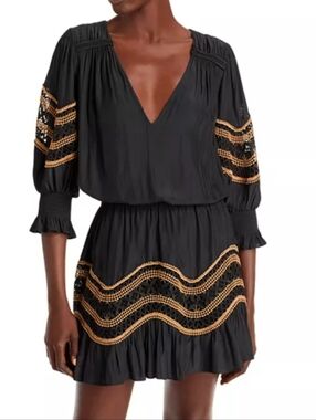Ramy Brook Black Mini Dress with Gold Trim
